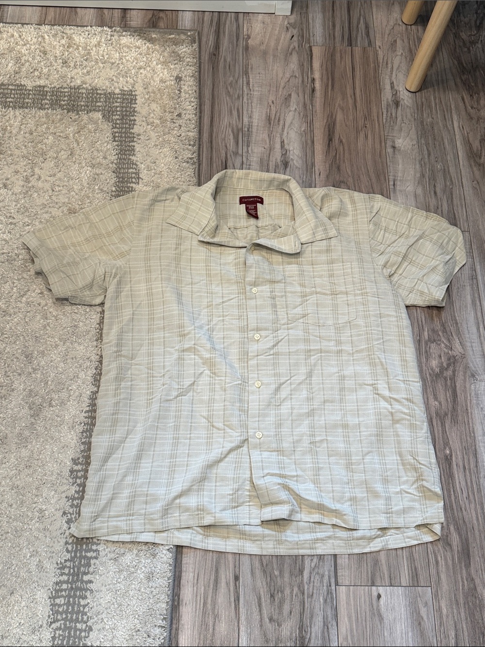 Covington Light Beige Plaid Short-Sleeve Button-Down Shirt